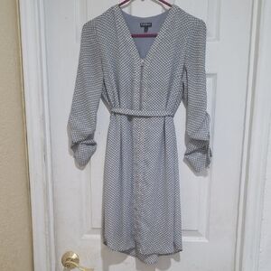 Express Light Gray Polka Dot Long Sleeve Shirt Dress